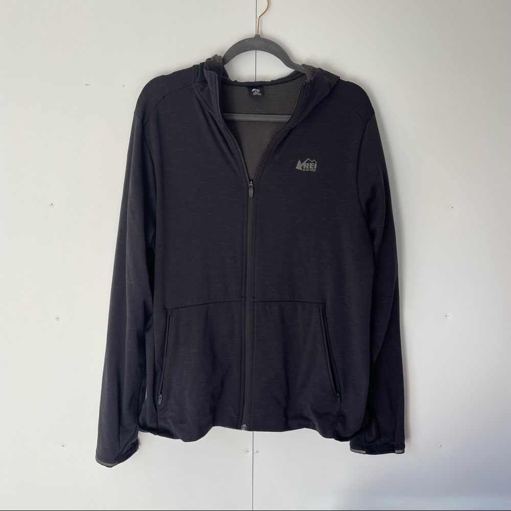 REI Black Jacket Coat Hood Large